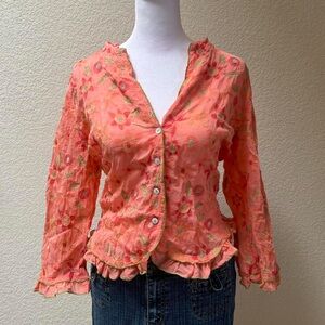 J Jill Floral Embroidered Coral Top